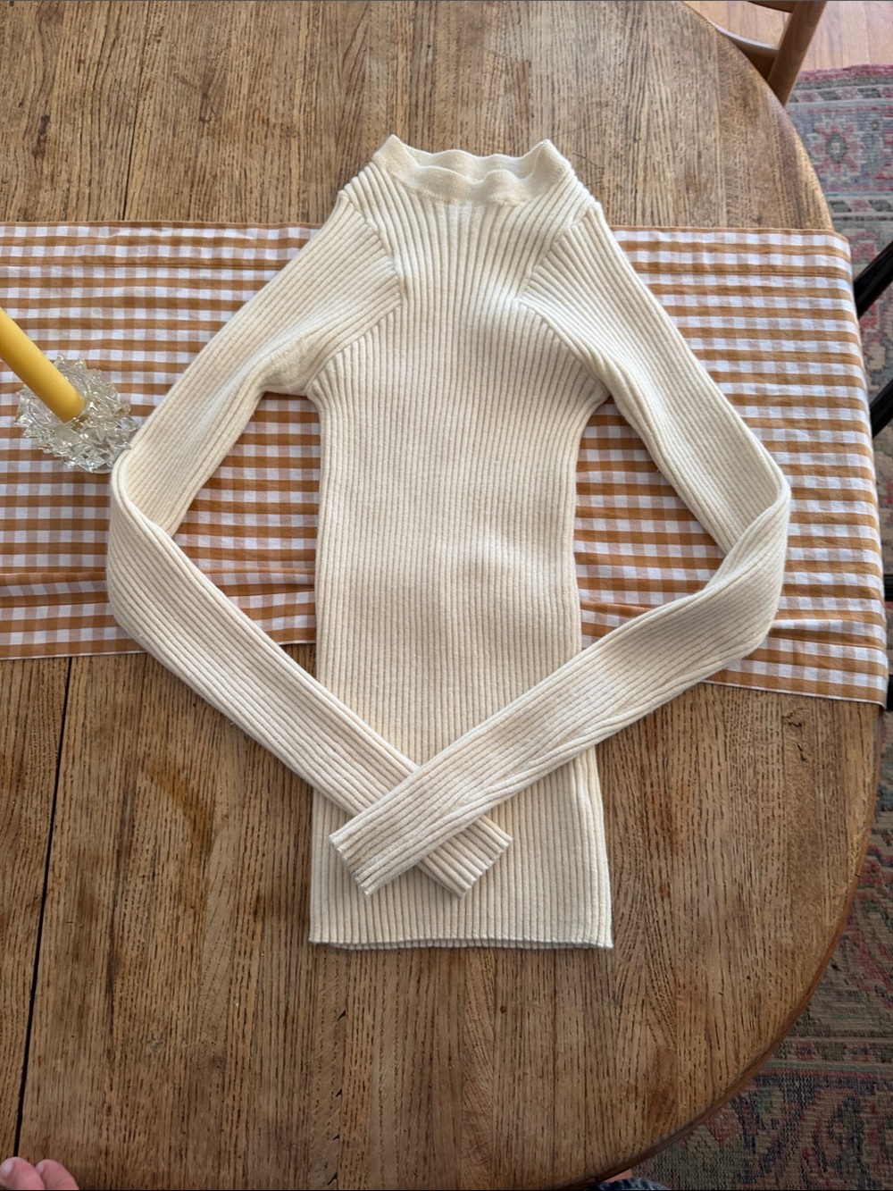 Janessa Leone Cream Ribbed Mock Neck Women's Sweater - size small